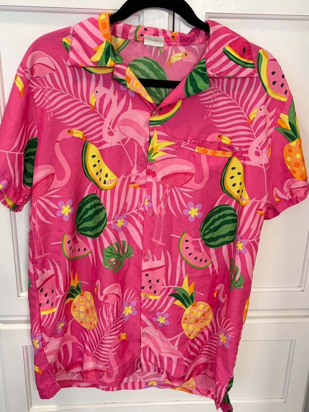 Vintage King Kameha Funky Dun Tropical Flamingo Pineapple Luau Shirt Size M